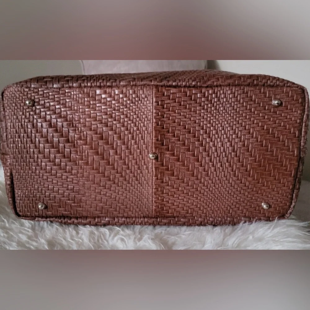 Woven Genuine Leather Tote Bag in Brown - Picture 4 of 12